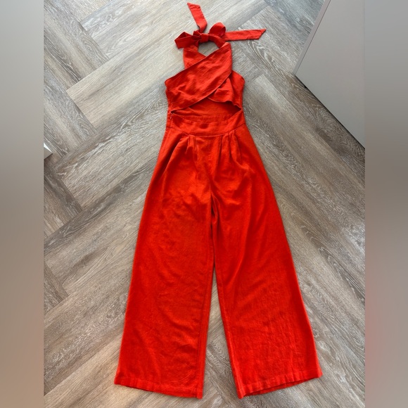 SHEIN VCAY Cross Halter Solid Orange Jumpsuit Size M - Picture 4 of 9